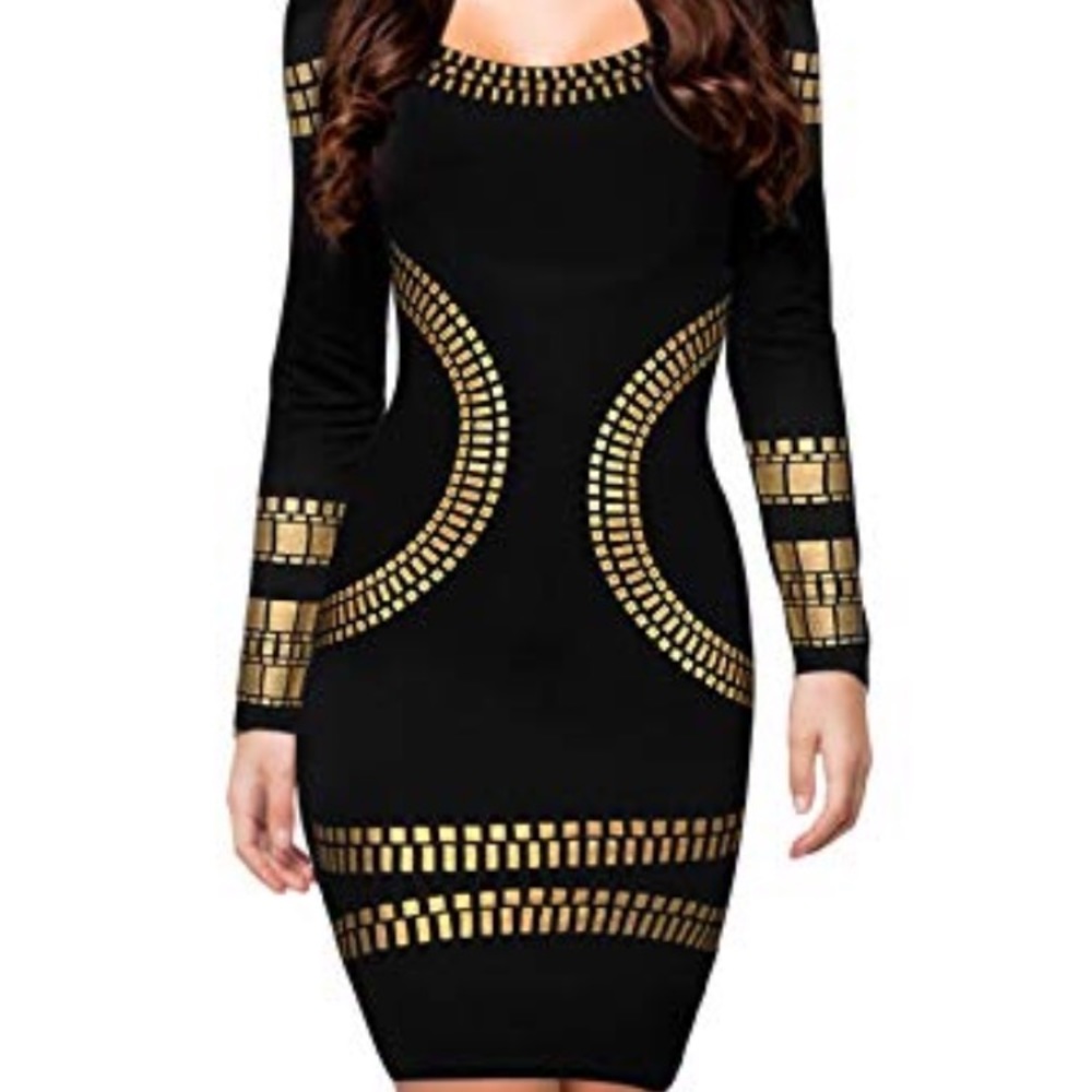 🆕 Sexy Gold Foil Print Dress